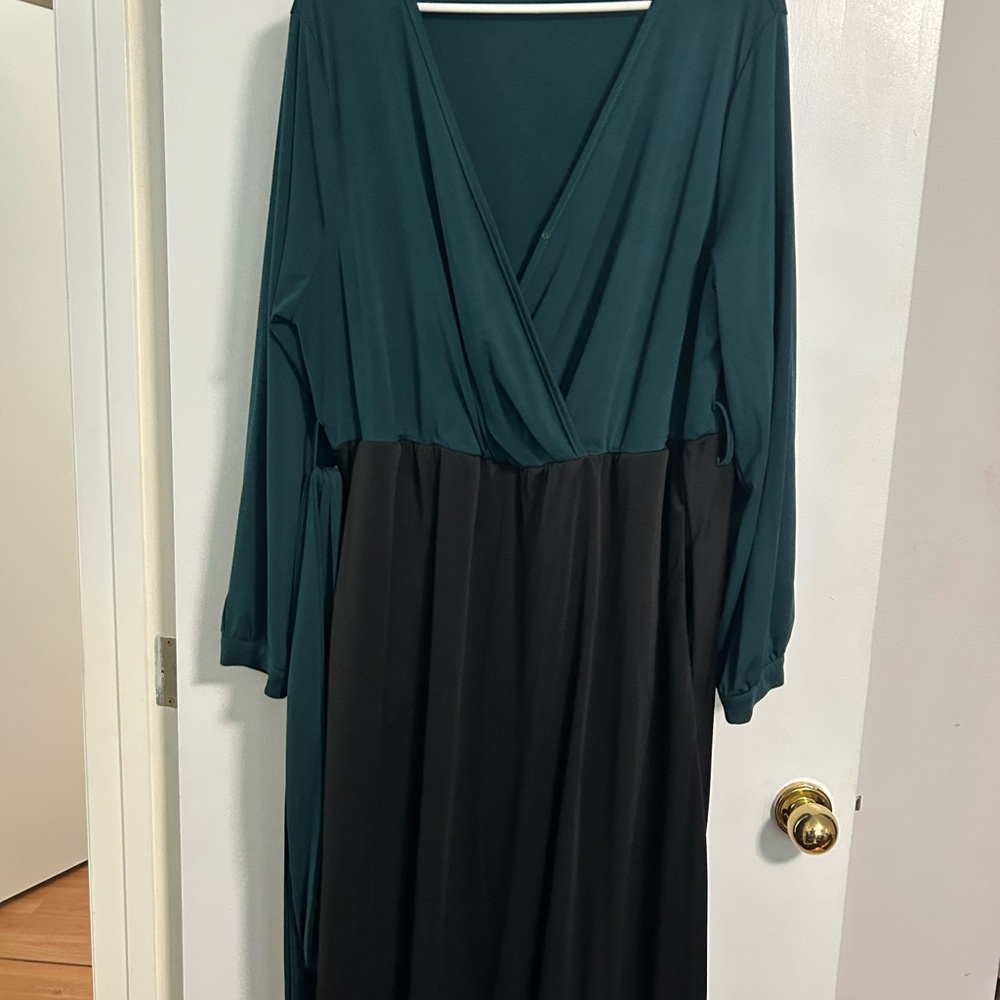 BloomChic Teal and Black Long Sleeve Wrap Maxi Dress